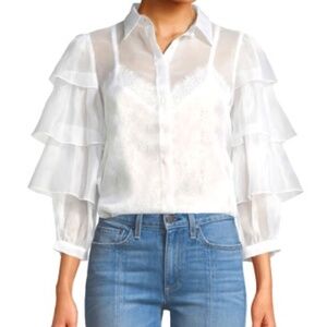 Alice + Olivia Mary-Alice Tiered Sleeve Sheer Blouse/Camisole Set